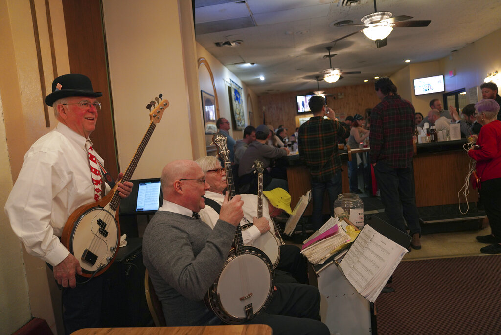 The Pittsburgh Banjo Club performs at the Allegheny Elks Lodge #339 on the first night of their annual fish fry in Pittsburgh