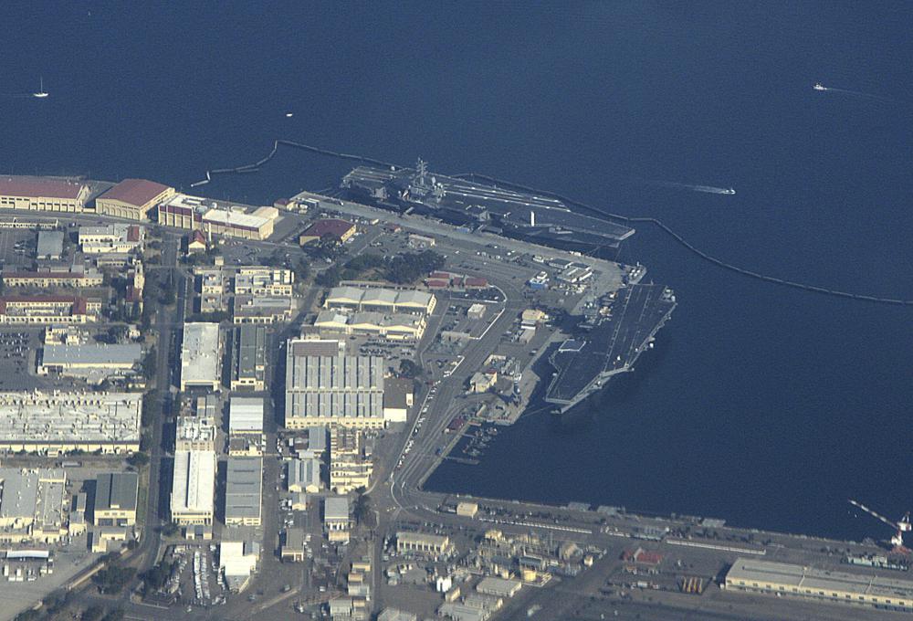 The U.S. Navy Aircraft carriers USS Ronald Reagan (CVN-76) left, and USS Nimitz (CVN-68) are seen docked at Naval Air Station North Island in San Diego Bay.