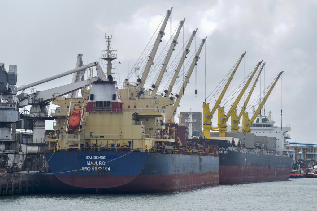 The Eaubonne bulk carrier ship docks in the port of Mombasa, Kenya.  
