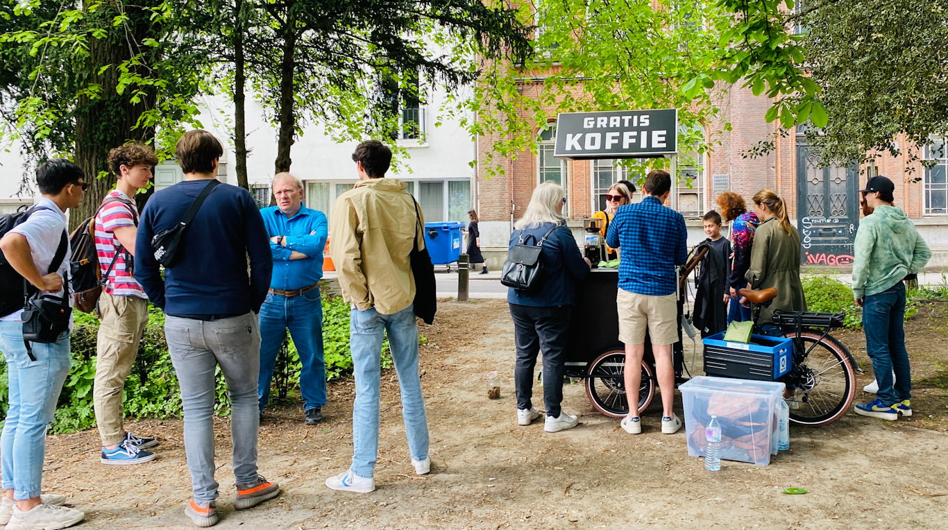 Conversations around the coffee bike, Ghent, Belgium