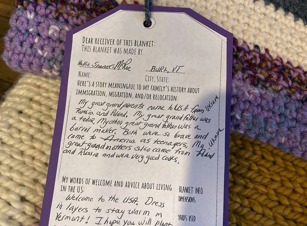 Blankets with notes from the creators, sharing their own family