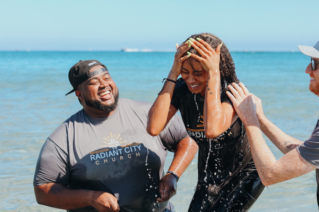 Radiant City Church launched in January 2021 in Boca Raton, Fla. In this photo, planter Cliff McCray (left) celebrates one of the 24 baptisms their church has had since their launch