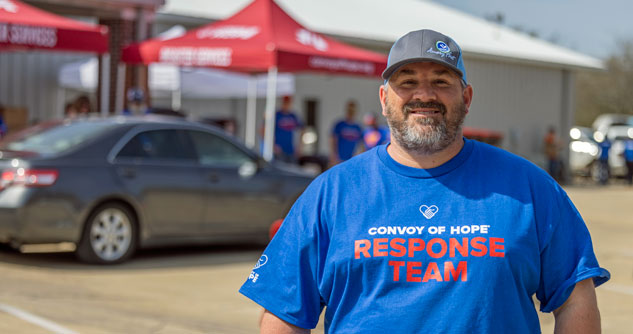 Convoy team member at distribution site after Mississippi tornadoes (March 2023)