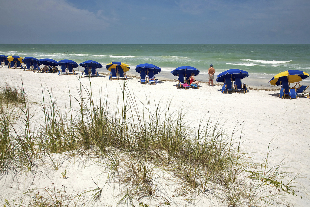 The main beach at Caladesi Island State Park, a barrier island along the Gulf of Mexico, on Florida