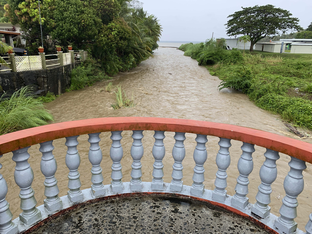 The Laelae River in Umatac, Guam, becomes swollen with rainwater from Typhoon Mawar