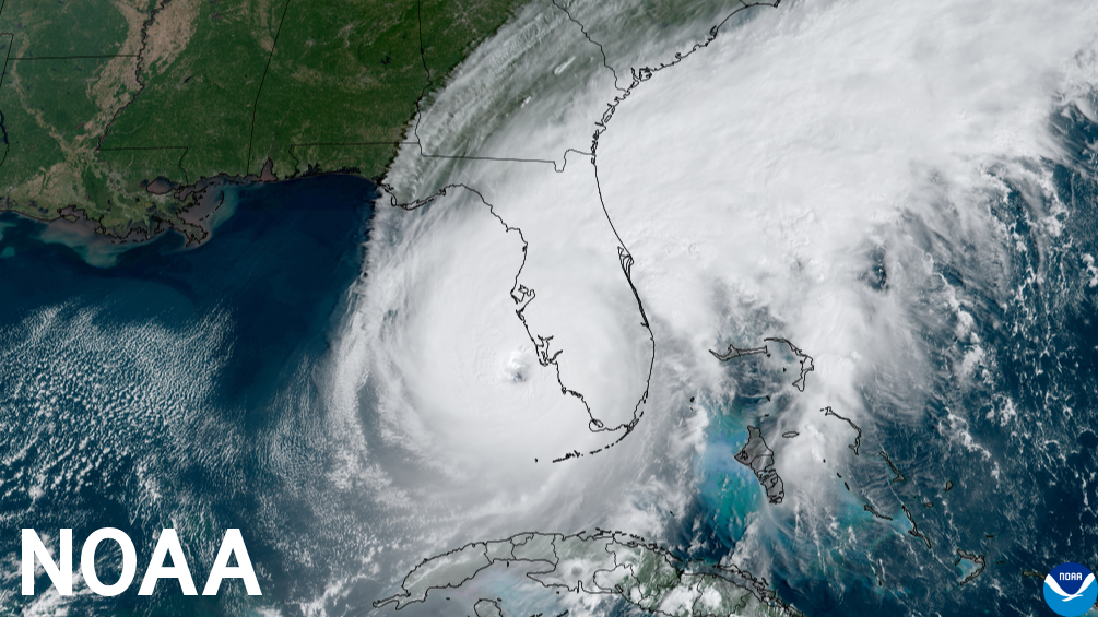 NOAA GOES satellite captures Hurricane Ian as it made landfall on the barrier island of Cayo Costa in southwest Florida on September 28, 2022