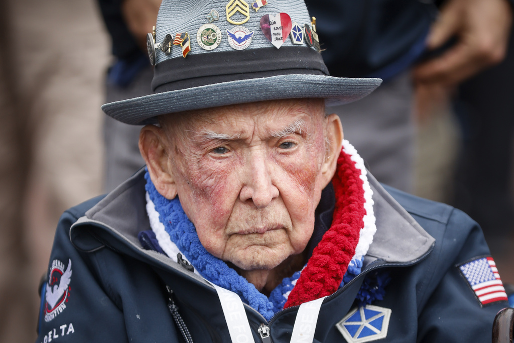 World War II veterans Jake Larson attends a ceremony to mark the 79th anniversary of the assault that led to the liberation of France and Western Europe from Nazi control