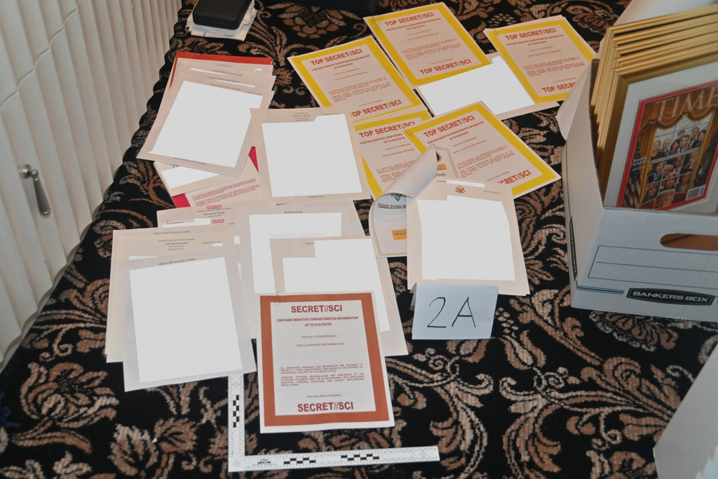 Documents seized during the Aug. 8, 2022, FBI search of former President Donald Trump