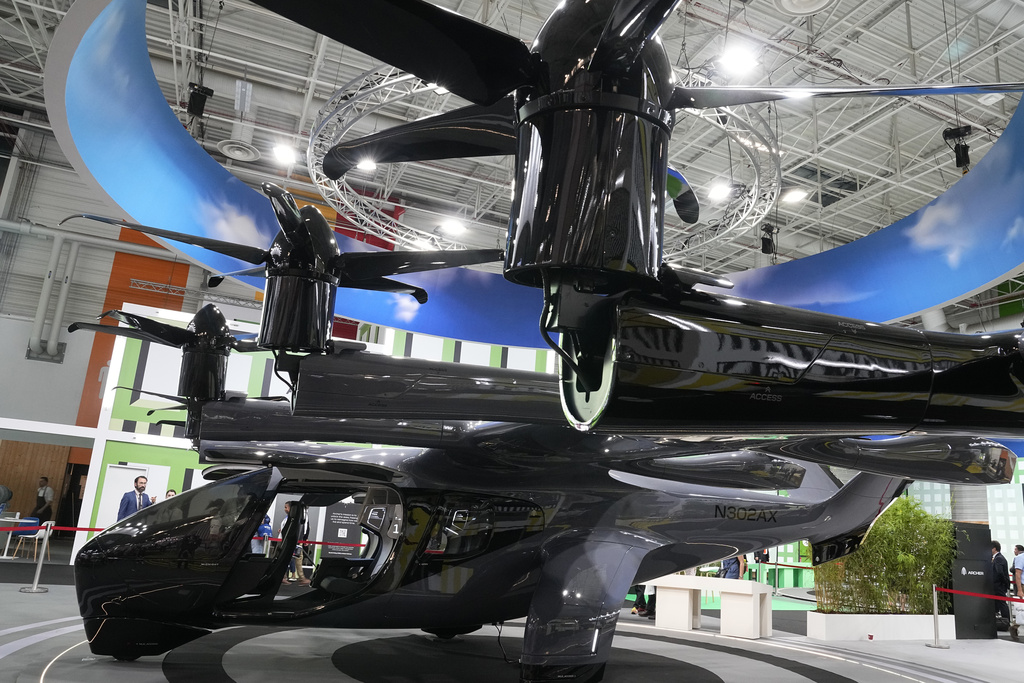 The Archer "midnight" flying taxi is exhibited at the Paris Air Show