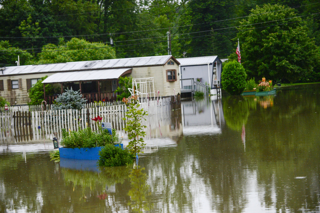 Trailers are evacuated at the Tri-Park Co-Op Housing in Brattleboro, Vt.