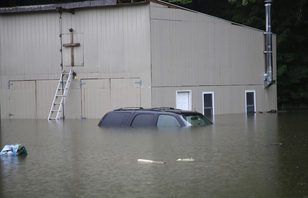 Floodwaters rise in Bridgewater, Vt.