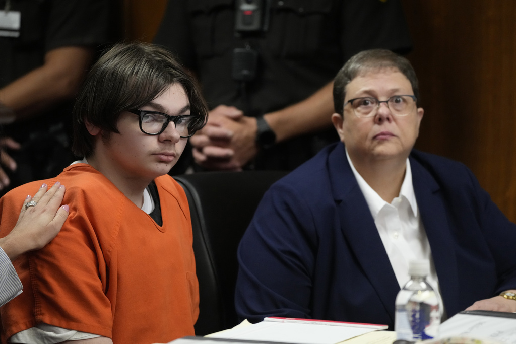 Ethan Crumbley sits in court in Pontiac, Mich. 