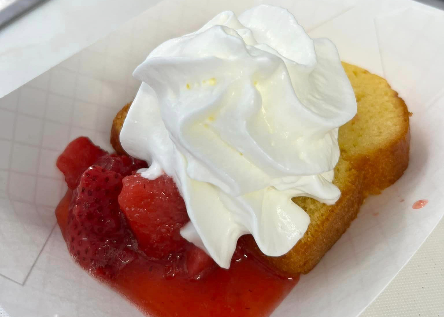 Strawberries, whipped cream and pound cake