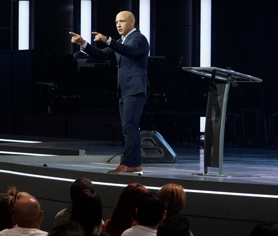 Gilberto Corredera preaching at Prestonwood Baptist Church