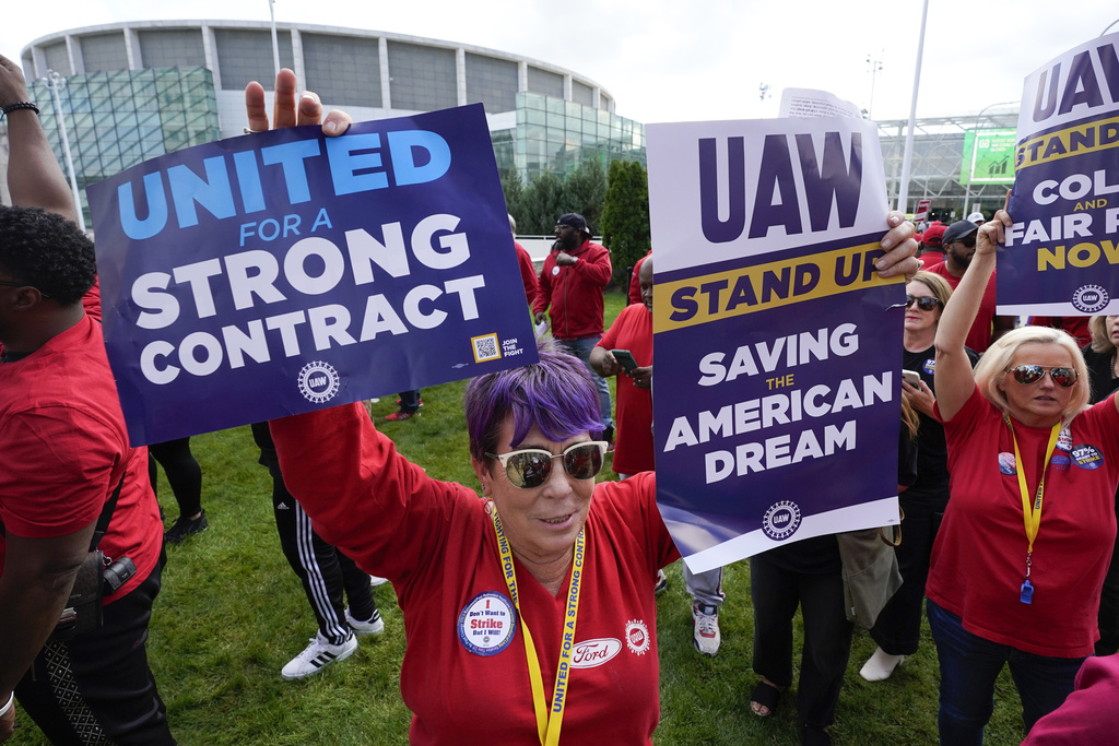 United Auto Workers members attend rally in Detroit, MI