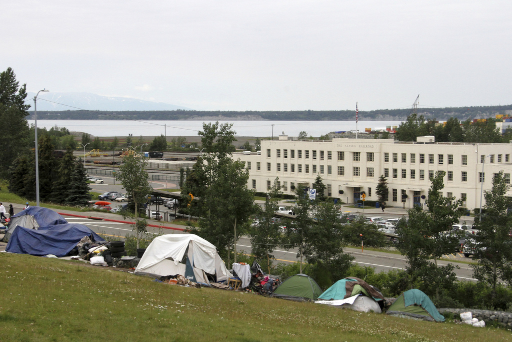 An outdoor tent city for the homeless in Anchorage