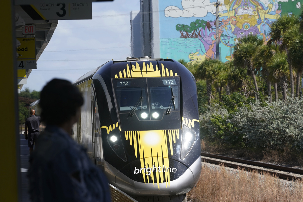 A Brightline train approaches the Fort Lauderdale station on Friday, Sept. 8, 2023, in Fort Lauderdale, Fla.