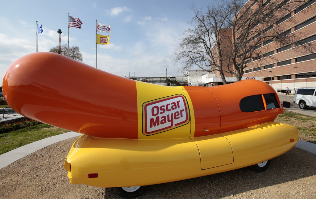 The Oscar Mayer Wienermobile sits outside the the Oscar Meyer headquarters, Oct. 27, 2014, in Madison, Wis. On Wednesday, Sept. 20, 2023, four months after announcing that the hot dog-shaped Wienermobile was changing its name to the Frankmobile, Oscar Meyer said that the one-of-a-kind wiener on wheels is reverting to the original.