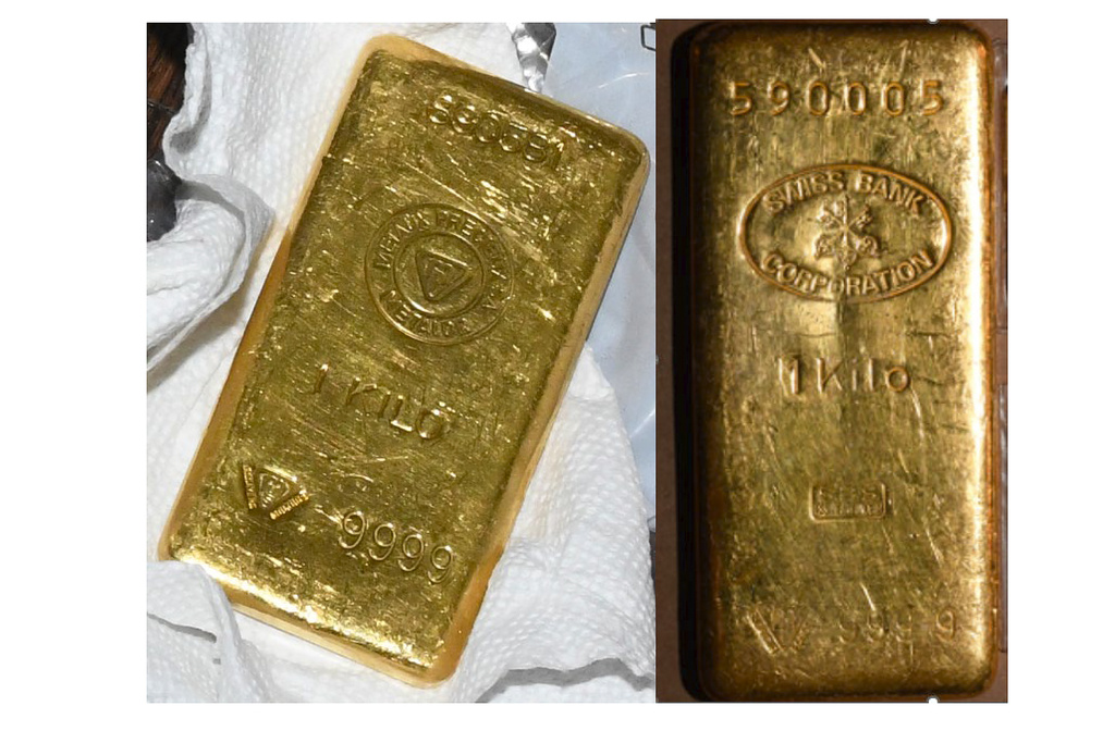 2 of the gold bars found during a search by federal agents of Sen. Bob Menendez