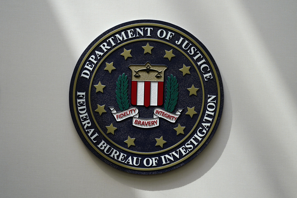 The FBI seal is pictured in Omaha, Neb., Aug. 10, 2022.