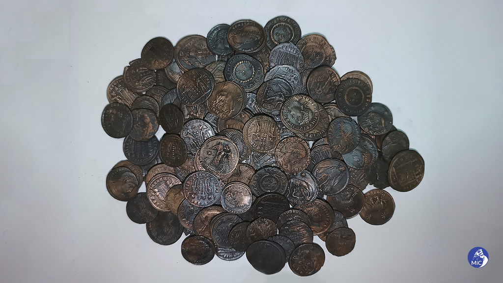 Found in sea grass, not far from the northeast shore of the Mediterranean island were coins dating from the first half of the 4th century