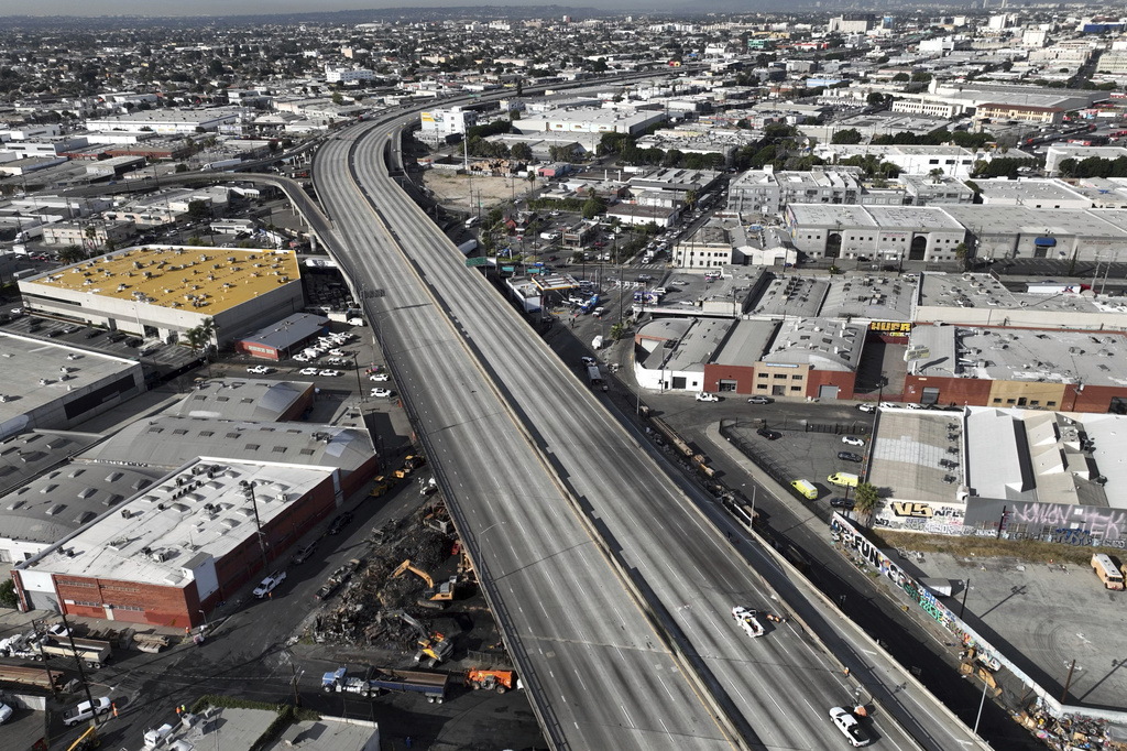 Interstate 10 is empty due to a closure in the aftermath of a fire