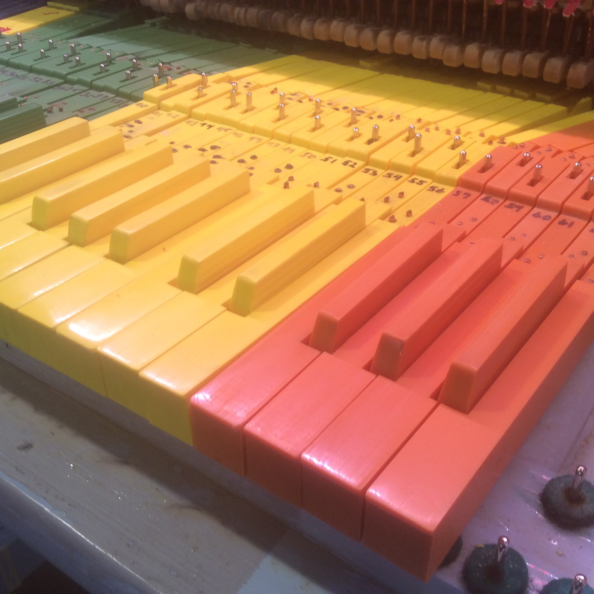 The custom-made 3D keys on community piano