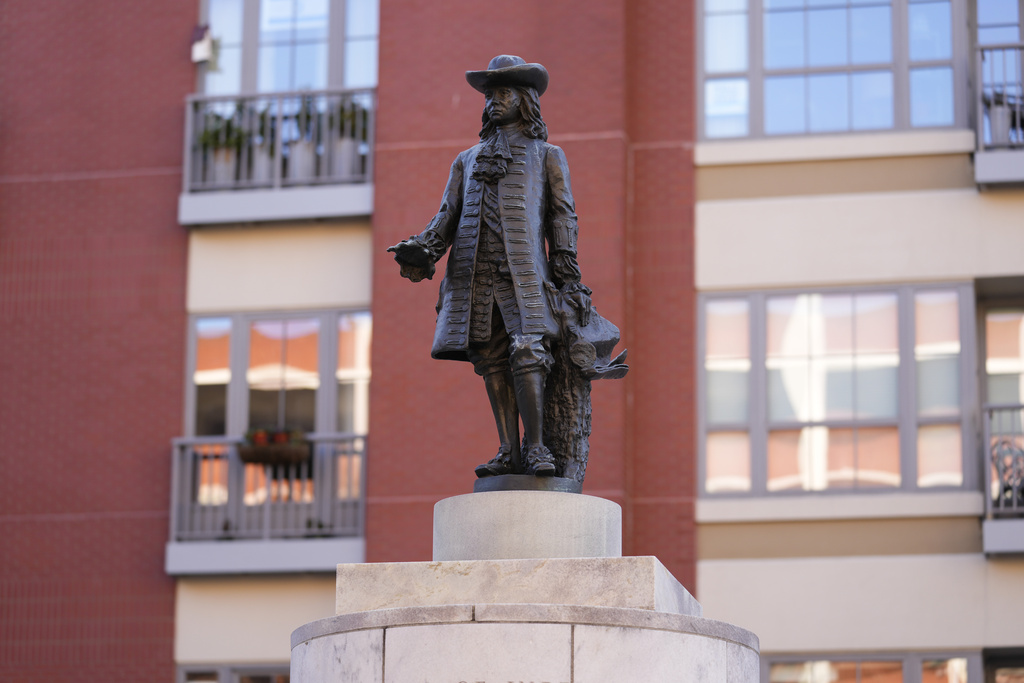 A statue of William Penn stands at Welcome Park in Philadelphia