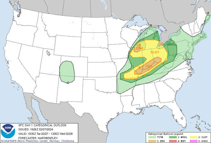 Severe thunderstorms, associated with large hail, damaging gusts,  and tornadoes possible