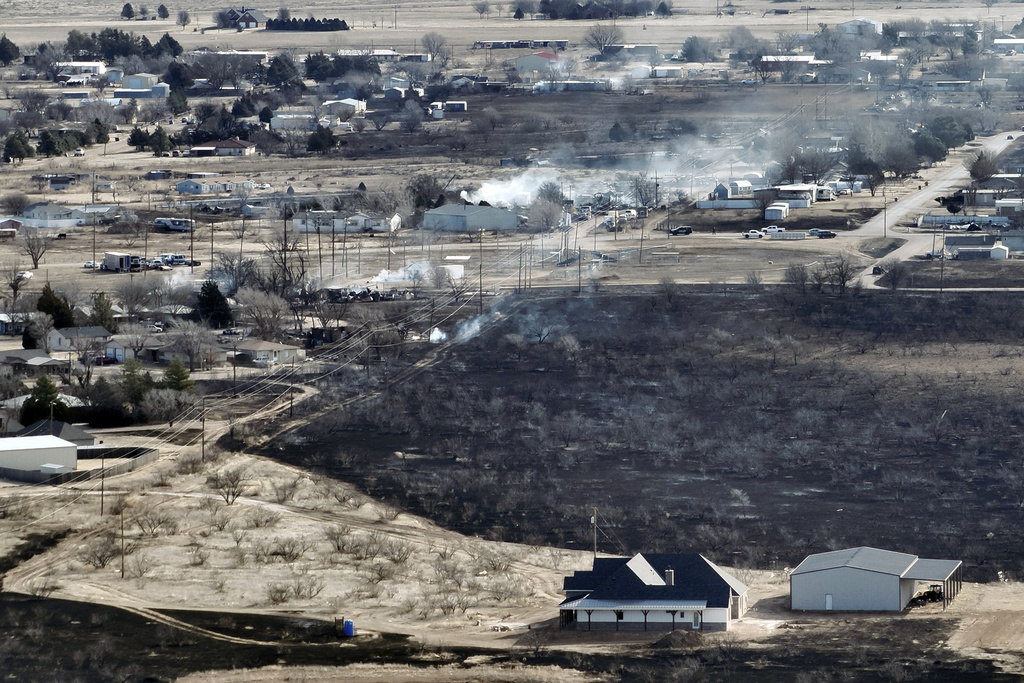 This aerial image provided by the City of Borger/Hutchinson County OEM shows property damaged from a wildfire