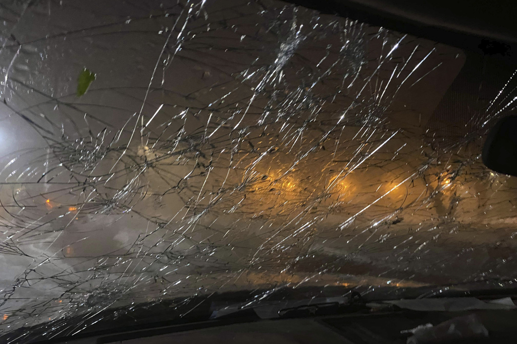 Hail damage to the window of vehicle in Yuma, Colo.