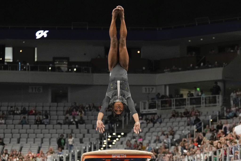 Simone Biles competes on the vault during the U.S. gymnastics championships