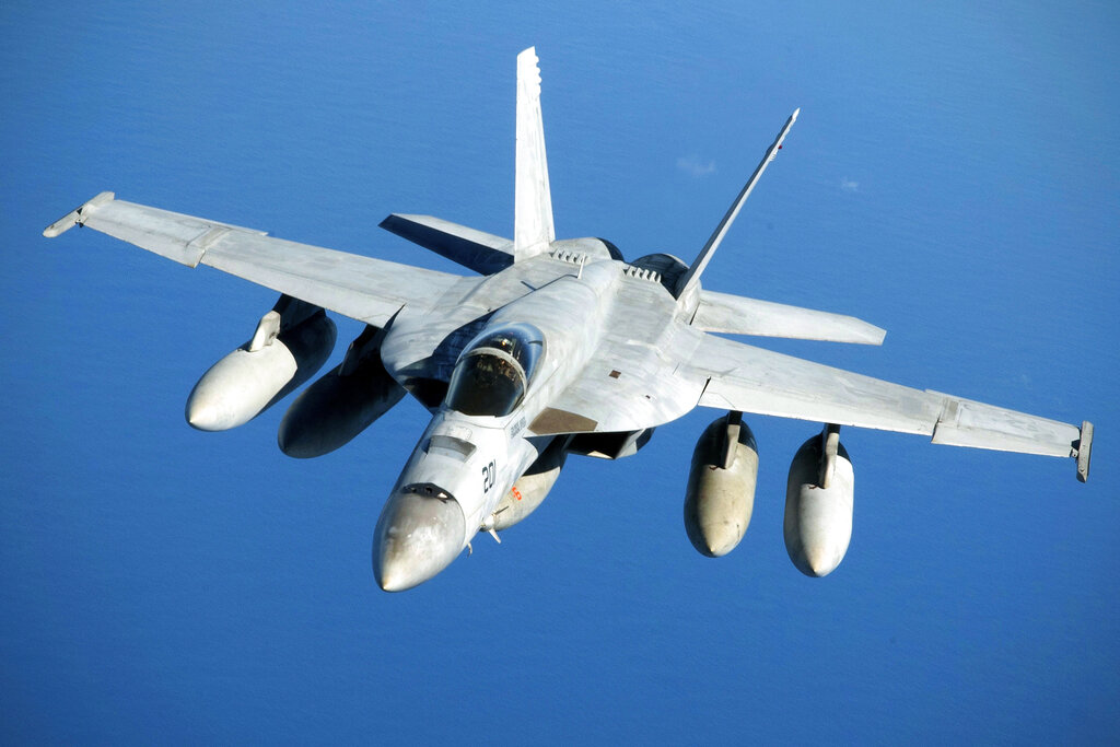 U.S. Air Force shows a Navy F/A-18 Super Hornet in flight