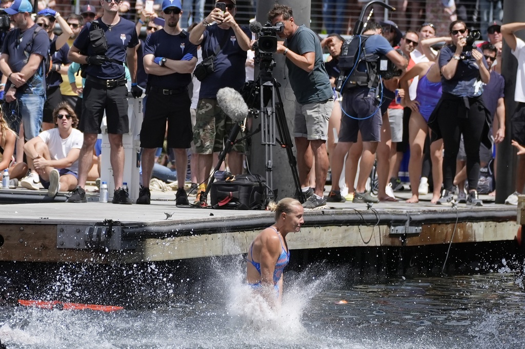 Rhiannan Iffland, of Australia, competes in the Red Bull Cliff Diving World Series