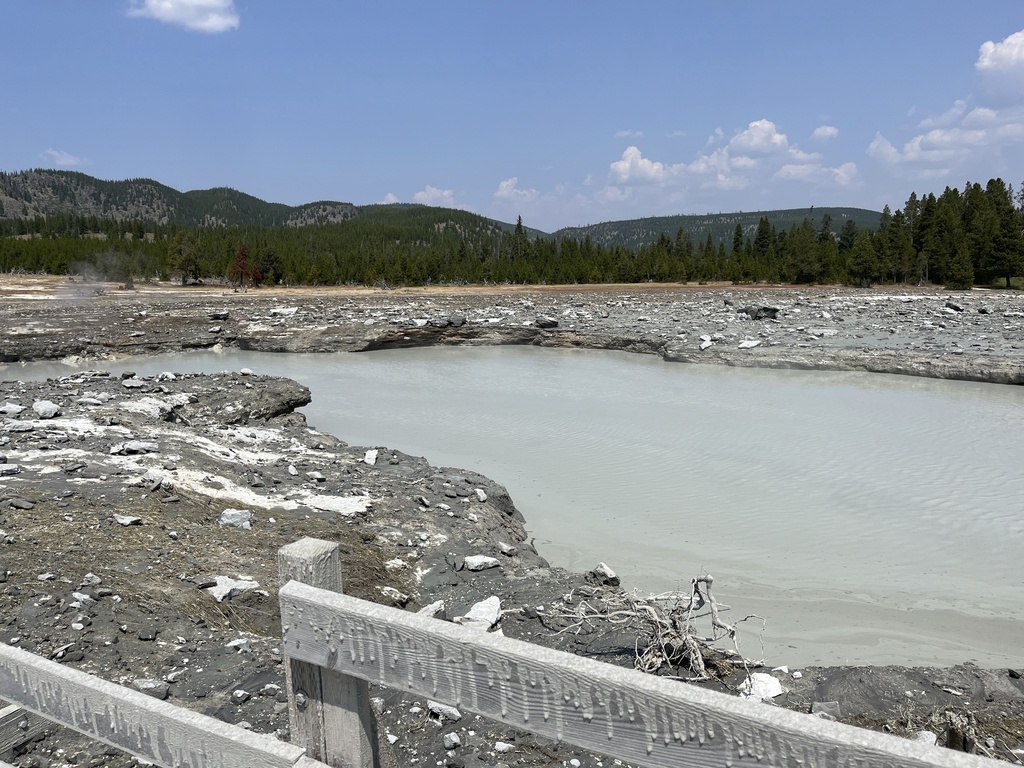  debris litter the damaged Biscuit Basin boardwalks after a hydrothermal explosion at Biscuit Basin in Yellowstone National Park, Wyo.