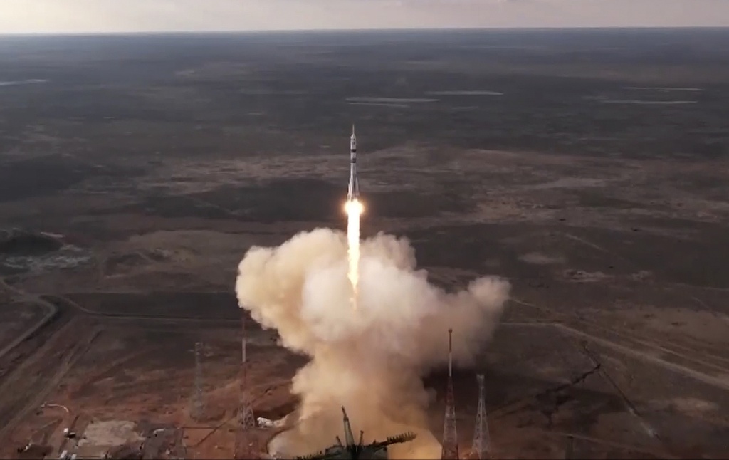 Soyuz 2.1a rocket with Soyuz MS-25 spacecraft carrying NASA astronaut Tracy Dyson, Oleg Novitsky of Roscosmos and Marina Vasilevskaya of Belarus to the International Space Station, ISS, lifts off from the Russian-leased Baikonur launch facility in Kazakhstan, Saturday, March 23, 2024