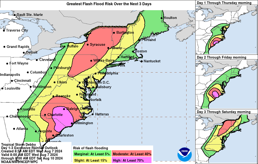 Parts of Virginia, the Middle Atlantic states, western and northern New York State and northern New England could see flash and urban flooding. 