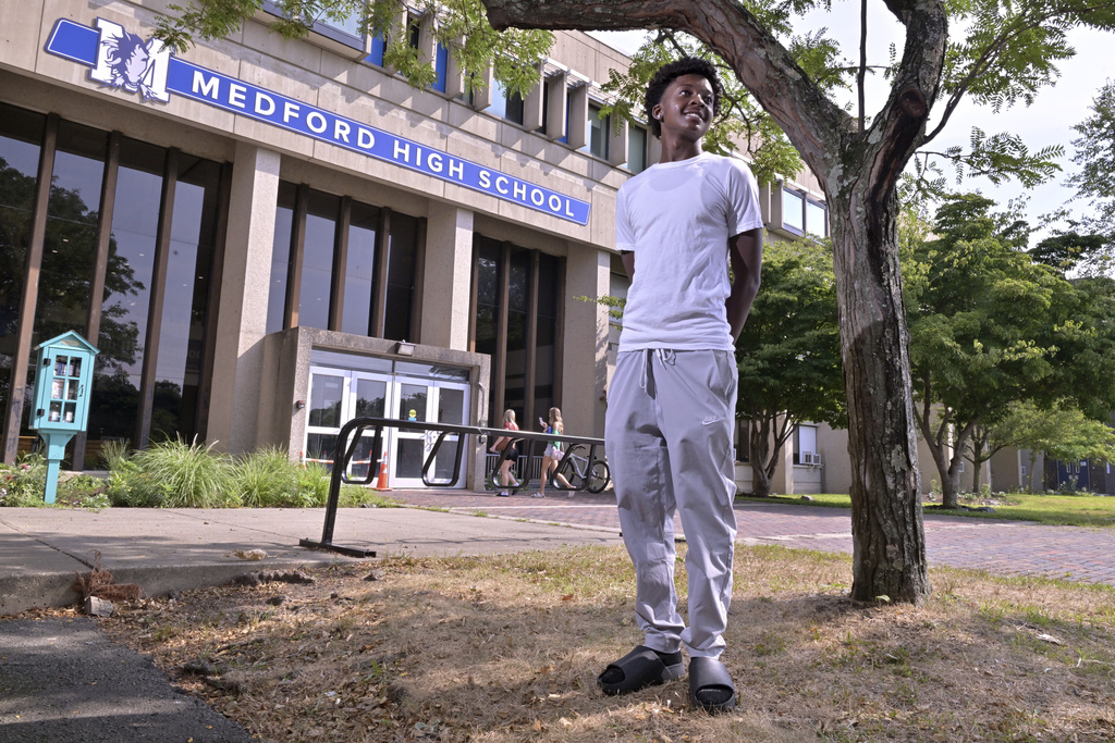 Flerentin “Flex” Jean-Baptiste, 16, of Medford, Mass., at Medford High School
