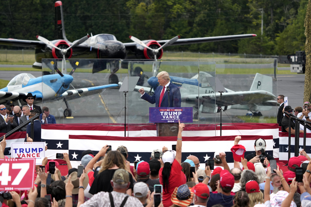 Donald Trump speaks during a campaign event in Asheboro, N.C.