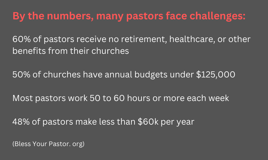 Challenges for pastors come in many forms, spiritual, health, relational, and often financial