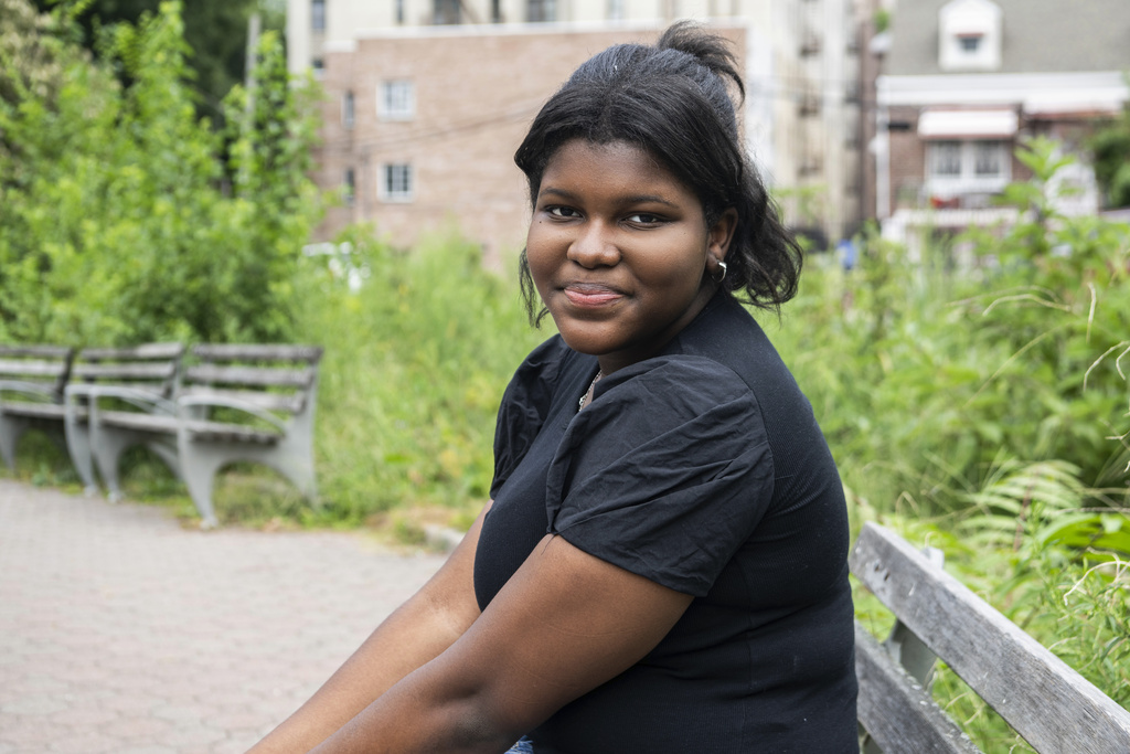 Mia Hall, 14, in her neighborhood park in Bronx borough of New York