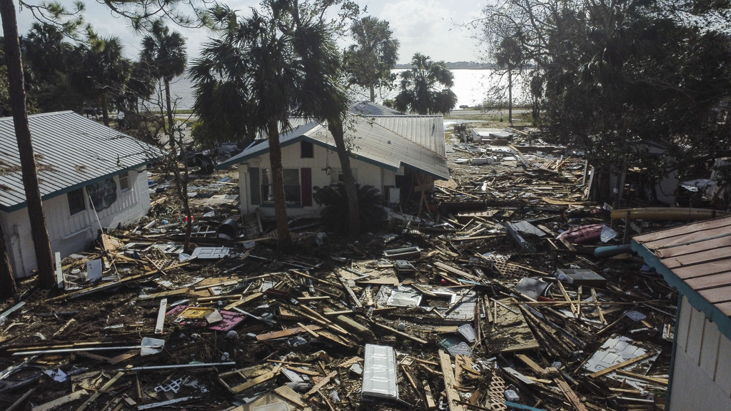 Destruction to the Faraway Inn Cottages and Motel is seen in the aftermath of Hurricane Helene, in Cedar Key, Fla.,