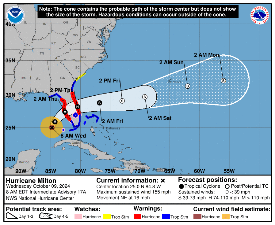 There is an area of heavy rain beginning to spread across portions of southwestern and west-central Florida out ahead of Milton, and weather conditions will steadily deteriorate across portions of the Florida Gulf Coast throughout the day.