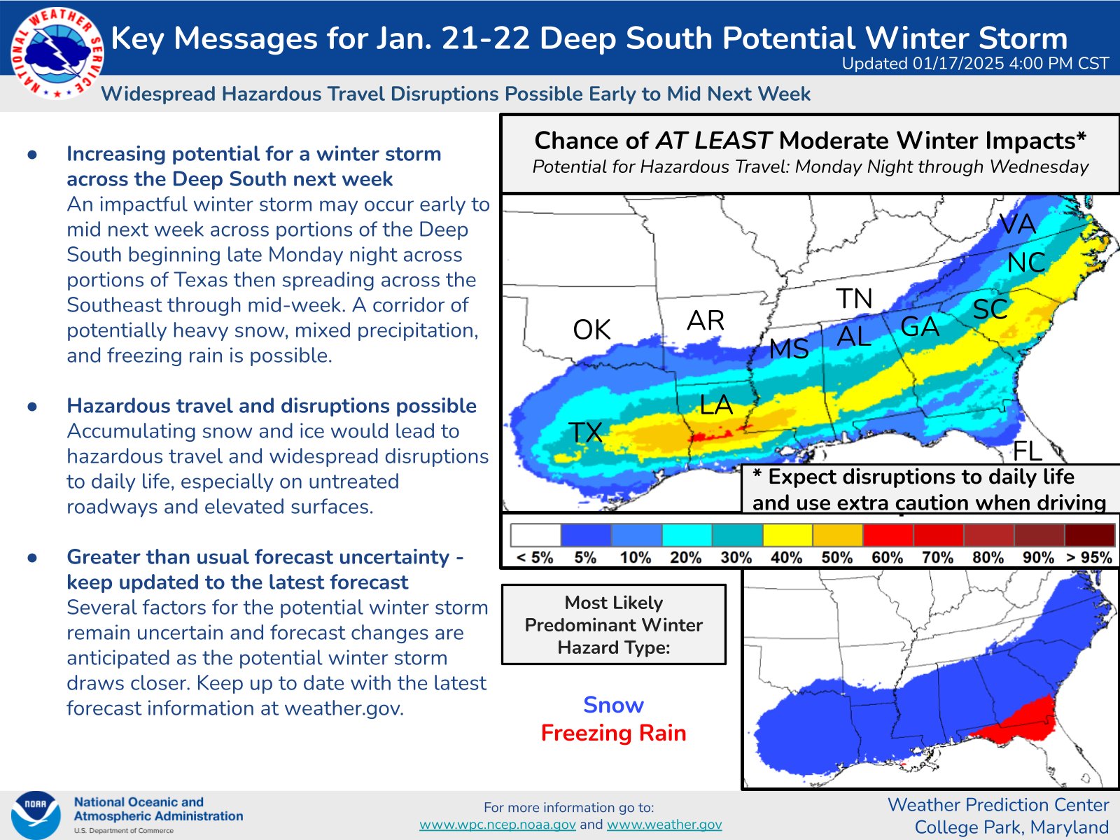 In addition to the winter storm in the Northeast, another winter storm may develop and impact much of the Deep South early next week. Here is our first Key Message about that potential winter storm.