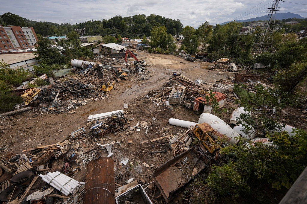 Debris in the aftermath of Hurricane Helene, Sept. 30, 2024, in Asheville, N.C.