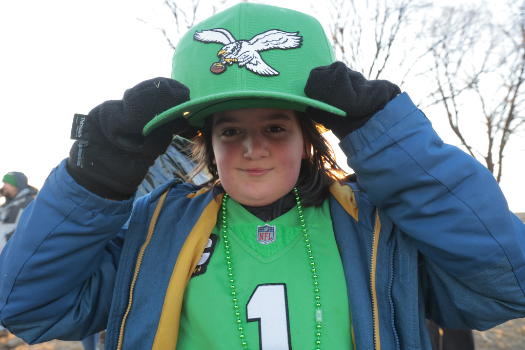 Weston Griffith, of Dover Del. at the Philadelphia Eagles NFL football Super Bowl 59 parade and celebration