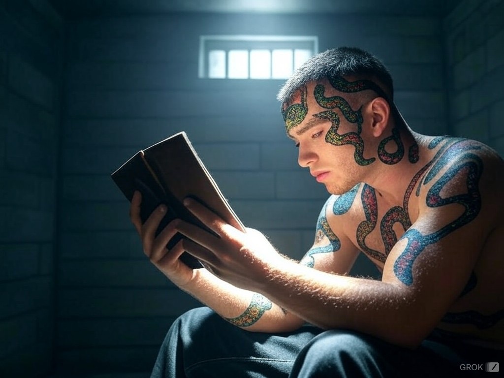 prisoner reads Bible