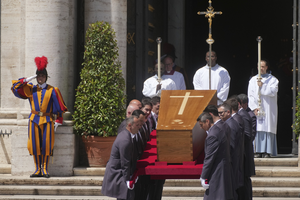 The coffin of Pope Francis arrives at St. Mary Major Basilica in Rome