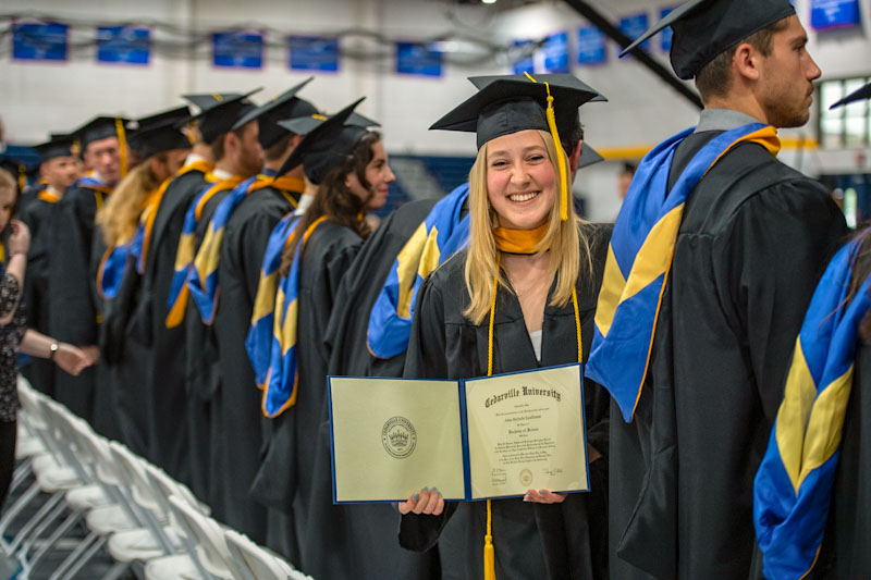 Anna Kauffman, moments after getting her diploma during Cedarville