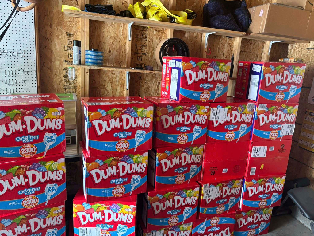 Boxes of Dum-Dum lollipops outside of Holly LaFavers